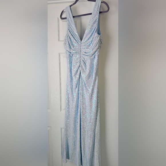 Badgley Mischka Sequined Ruched Gown Dress Color Blue Size 16